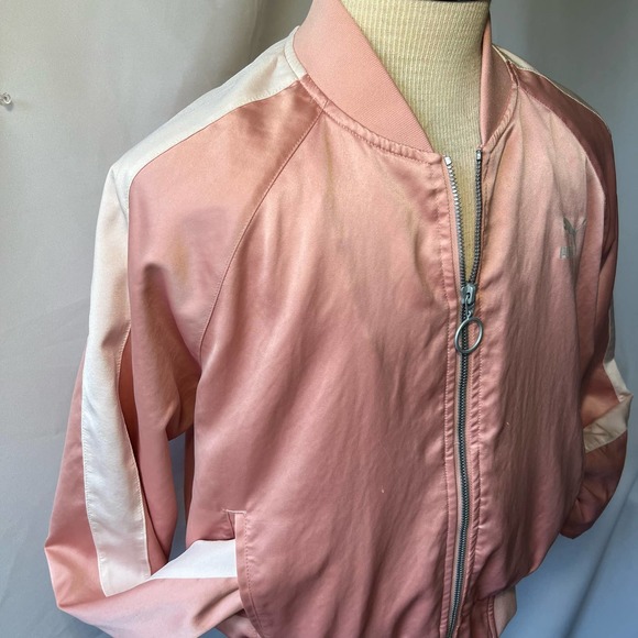 PUMA Pink and White Satin Bomber Jacket Size Small - Picture 4 of 11